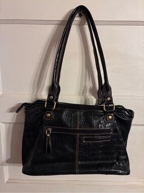 Vintage Y2K M.C. Marc Chantal Black Faux Crocodile Leather Purse Tote Handbag.